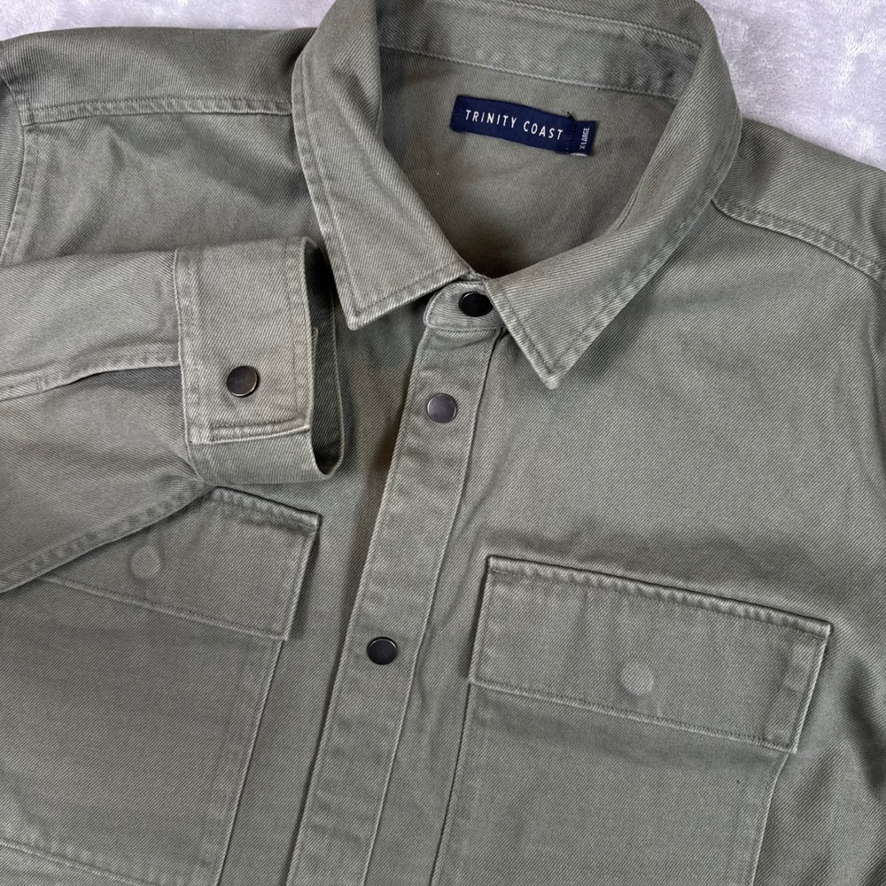 Trinity Coast Cotton Twill Snap Utility Shirt Mens Olive Green XL DKOL243132